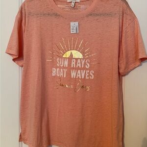 Maurices Peach Tee with Gold Sun Graphic